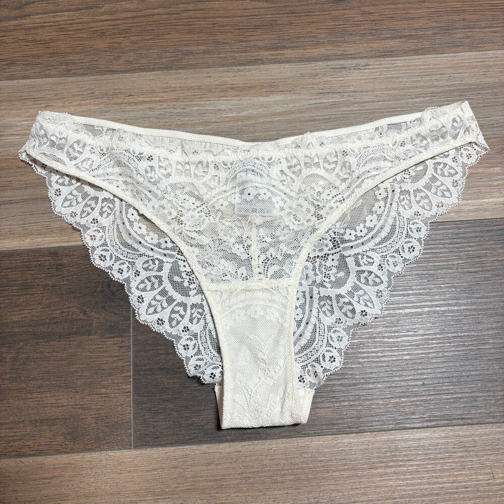 & Other Stories Womens Size 6 Lace Scalloped Sheer Panty Cream Floral Stretch